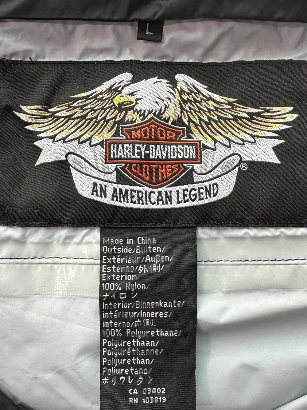 Harley-Davidson Canal Street Rain Jacket Mens L Black Orange Packable Biker Moto